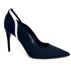 Marc Fisher Garlene Heels Navy/Silver Faux Suede Pointed Pump